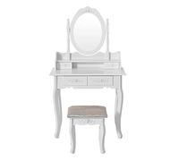 Panana Dressing Table Set with Mirror, Makeup Table Set with Cushioned Stool 4 Drawers Dresser Cosmetic Vanity Desk for Bedroom Home White