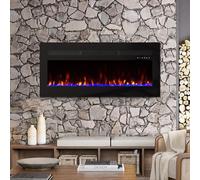 Panana Electric Fireplace, 16 Colors Flame, Recessed Wall Mounted, Touch Screen & Remote Control, Crystal & Log Set, 5 Brightness & Speed Setting, 2000W (60inch/153cm)