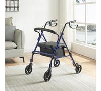 Panana Folding Rollator Walker, Lightweight Mobility Aids, Adjustable Walking Frame with Lockable Brake and Carry (Blue, 4 Wheels with Padded Seat)