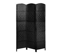Panana Folding Splitter Screen Hand Made Wicker Room Divider Protective Screens,Various Size&Color (Black, 3 Panel)