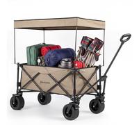 Panana Folding Trolley Removable Canopy Wide Wheels, Foldable Wagon, Portable Camping Cart, Collapsible Trolly With Adjustable Handle, Shopping Trolley Foldaway (Beige, 150L With Canopy)