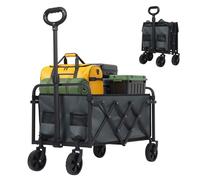 Panana Folding Trolley With Wide Wheels, Foldable Wagon, Portable Camping Cart, Collapsible Trolly With Adjustable Handle, Shopping Trolley Foldaway for Easy Storage (Grey, 80L)