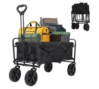Panana Folding Trolley With Wide Wheels, Foldable Wagon, Portable Camping Cart, Collapsible Trolly With Adjustable Handle, Shopping Trolley Foldaway for Easy Storage (Black, 100L)