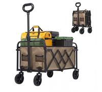 Panana Folding Trolley With Wide Wheels, Foldable Wagon, Portable Camping Cart, Collapsible Trolly With Adjustable Handle, Shopping Trolley Foldaway for Easy Storage (Beige, 80L)