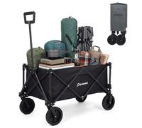 Panana Folding Trolley With Wide Wheels, Foldable Wagon, Portable Camping Cart, Collapsible Trolly With Adjustable Handle, Shopping Trolley Foldaway for Easy Storage (Black, 150L)