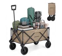 Panana Folding Trolley With Wide Wheels, Foldable Wagon, Portable Camping Cart, Collapsible Trolly With Adjustable Handle, Shopping Trolley Foldaway for Easy Storage (Beige, 150L)
