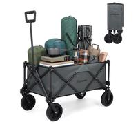 Panana Folding Trolley With Wide Wheels, Foldable Wagon, Portable Camping Cart, Collapsible Trolly With Adjustable Handle, Shopping Trolley Foldaway for Easy Storage (Grey, 150L)