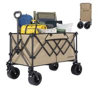 Panana Folding Trolley With Wide Wheels, Foldable Wagon, Portable Camping Cart, Collapsible Trolly With Adjustable Handle, Shopping Trolley Foldaway for Easy Storage (Beige, 230L)