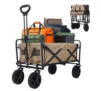 Panana Folding Trolley With Wide Wheels, Foldable Wagon, Portable Camping Cart, Collapsible Trolly With Adjustable Handle, Shopping Trolley Foldaway for Easy Storage (Beige, 100L)