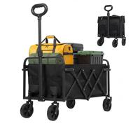 Panana Folding Trolley With Wide Wheels, Foldable Wagon, Portable Camping Cart, Collapsible Trolly With Adjustable Handle, Shopping Trolley Foldaway for Easy Storage (Black, 80L)