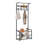 Panana Free Standing Metal Coat Rack Hall Tree with 3-Tier Shoe Storage,8 Hook Hangers for Coat,Umbrella,Bag Entryway Hallway Bedroom (Style02, Black) (MC02HHFCBK)