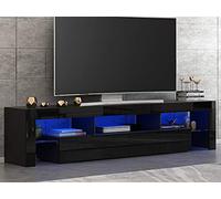 Panana Front RGB LED TV Stand Cabinet Unit Modern 160cm TV Desk with Storage for Entertainment Living Room (Black)
