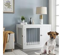Panana Furniture Style Dog Crate, Puppy Cage End Table With Metal Wire, Indoor Dog Pet Kennel House with Doors (White 107 x 70 x80cm)