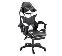 Panana Gaming Chair, Racing Style Office High Back Ergonomic Conference Work Chair Reclining Computer PC Swivel Desk Chair 145 Degree Reclining Angle with Headrest, Lumbar Cushion & Footrest (White)