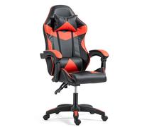 Panana Gaming Chair, Racing Style Office High Back Ergonomic Conference Work Chair Reclining Computer PC Swivel Desk Chair with Headrest&Lumbar Cushion 145 Degree Reclining Angle (Red)