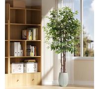 Panana Green Artificial Plants,6ft Ficus Artificial Tree,Fake 180cm Tall Plant Indoor Outdoor with Natural Wood Trunk,Faux Tree for Home Office Indoor Decor (Ficus Tree / 1 Pack)