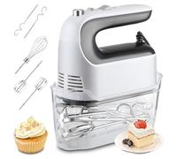 Panana Hand Mixer Electric Whisk, 5 Self Control Speed with Turbo Button, Food Kitchen Mixer with 5 Stainless Steel Accessories for Baking, Dough, Bread, Eggs, Cream, Snap-on Storage Case (White)