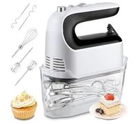 Panana Hand Mixer Electric Whisk, 5 Self Control Speed with Turbo Button, Food Kitchen Mixer with 5 Stainless Steel Accessories for Baking, Dough, Bread, Eggs, Cream, Snap-on Storage Case (White)