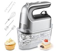 Panana Hand Mixer Electric Whisk, 5 Self Control Speed with Turbo Button, Food Kitchen Mixer with 5 Stainless Steel Accessories for Baking, Dough, Bread, Eggs, Cream, Snap-on Storage Case (Silver)