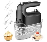 Panana Hand Mixer Electric Whisk, 5 Self Control Speed with Turbo Button, Food Kitchen Mixer with 5 Stainless Steel Accessories for Baking, Dough, Bread, Eggs, Cream, Snap-on Storage Case (Black)