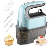 Panana Hand Mixer Electric Whisk, 5 Self Control Speed with Turbo Button, Food Kitchen Mixer with 5 Stainless Steel Accessories for Baking, Dough, Bread, Eggs, Cream, Snap-on Storage Case (Blue)