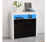 Panana High Gloss Front 2 Doors Storage Sideboard Living Room Cupboard with LED Light in White Matt Body (White/Black)