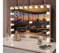 Panana Hollywood Vanity Mirror with LED Lights,Bluetooth,80.5cm x 60cm | Makeup Mirror with 18 Bulbs, 3 Light Modes, USB Charging Port,Wall-Mounted & Tabletop Cosmetic Mirror for Bedroom