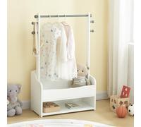 Panana Kids Hanging Rail with Extra Storage, Kids Clothes Rail, Wooden Hanging Rail with Storage, Toddler, Kids Dress Up Rail