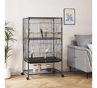Panana Large Bird Cages Parrot Cage Wide Flight Metal Animal Cage for Budgie Parakeet Conure With Rolling Stand Wheels (Black, 79L x 51W x 132H)