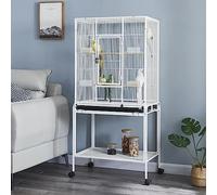 Panana Large Bird Cages Parrot Cage Wide Flight Metal Animal Cage for Budgie Parakeet Conure With Rolling Stand Wheels (White, 62L x 43W x 136H)