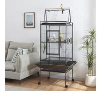 Panana Large Bird Cages Parrot Cage Wide Flight Metal Animal Cage for Budgie Parakeet Conure With Rolling Stand Wheels (Black, 81L x 87W x173H)