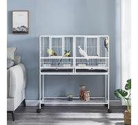 Panana Large Budgie Cage Metal Bird Cage with Stand Rolling Parrot Cage for Cockatiels African Grey Conures Parakeets Lovebird Finch Canary Bird Flight Cage for Small Pet Animals 105CM Height (White)