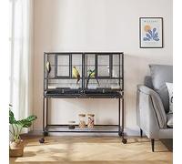 Panana Large Budgie Cage Metal Bird Cage with Stand Rolling Parrot Cage for Cockatiels African Grey Conures Parakeets Lovebird Finch Canary Bird Flight Cage for Small Pet Animals 105CM Height (Black)