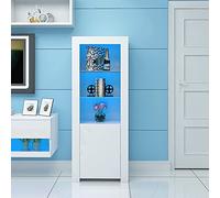 Panana LED Display Storage Cabinet 160cm Height High Gloss Front Tall Cupboard with Glass Shelves (White)