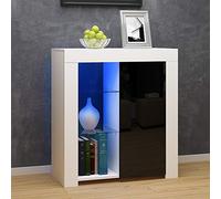 Panana LED Sideboard Cabinet,1 Door Storage Cupboard Unit with Matt Body & High Gloss Front for Dining Room Living Room (White/Black)