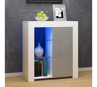 Panana LED Sideboard Cabinet,1 Door Storage Cupboard Unit with Matt Body & High Gloss Front for Dining Room Living Room (White/Grey)