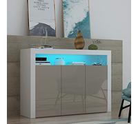 Panana LED Sideboard Cabinet, Storage Cupboard Unit with 3 Door, for Dining Room Living Room (White+Grey)