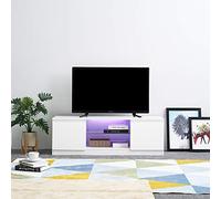 Panana LED TV Stand Cabinet Unit Modern TV Desk With Storage For Living Room 120CM Width White Matt Body And High Gloss Door