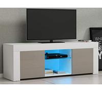 Panana LED TV Stand Unit for Living Room, High Gloss Entire Front, 120cm, TV Table Bench Cabinet Cupboard (White+Grey)