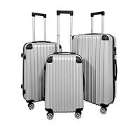 Panana Lightweight ABS Hardshell Cabin Suitcase, 4-Wheel Spinner Carry-On Luggage Trolley (Silver, 3 PCS)