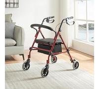 Panana Lightweight Folding Rollator, 4 Wheels Rollator Mobility Walker with Padded Seat, Lockable Brake and Carry Bag (Red)