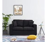 Panana Linen Fabric 2 Seater Sofa Mordern Corner Group Sofa Settee Couch Lounge Sofa Living Room Sofa with 2 Back Cushions, Removable & Washable Cushion Cover (Black, 2 Seater)