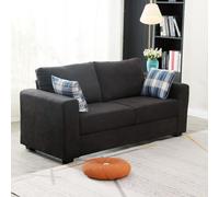 Panana Linen Fabric 2 Seater Sofa Mordern Corner Group Sofa Settee Couch Lounge Sofa Living Room Sofa with 2 Back Cushions, Removable & Washable Cushion Cover (Black, 2 Seater)