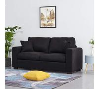 Panana Linen Fabric 3 Seater Sofa Mordern Corner Group Sofa Settee Couch Lounge Sofa Living Room Sofa with 2 Back Cushions, Removable & Washable Cushion Cover (Black, 3 Seater)