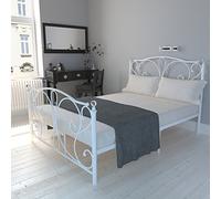 Panana Metal Double Bed Frame 4FT6 Double Bed Solid Bedstead Base Platform with Headboard Footboard Slats Crystal Decorative Modern Bed for Kids Children Girls Adults White Bed
