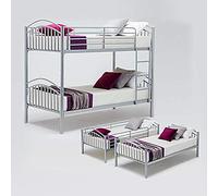 Panana Metal Single Bunk Bed Twin Sleeper Frame 3FT with Ladder Bedroom Steel Bedstead for Kids Teenagers Adult,Can split into 2pcs 3FT Beds (Silver)