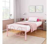 Panana Modern 3ft Single Metal Bed Frame Bed Base Bedstead for Children Adults Fits for 90x190cm Mattress, Black (Pink)