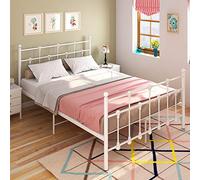 Panana Modern 4FT6 Double Metal Bed Frame with Solid Headboard and Bedstead Base for Adults Kids Teenagers Guest Fits 135 * 190cm (Not Include) Mattress Black White (White)