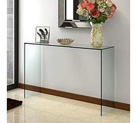 Panana Modern Crystal Clear Glass Console Table Bent Curved Edge Side End Table for Home Hallway Dining Room Furniture (L100*W33*H76cm)