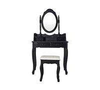 Panana Modern Dressing Table with Stool Wood Makeup Desk 4 Drawers and Oval Mirror Vanity Console Dresser Set Bedroom Furniture Black